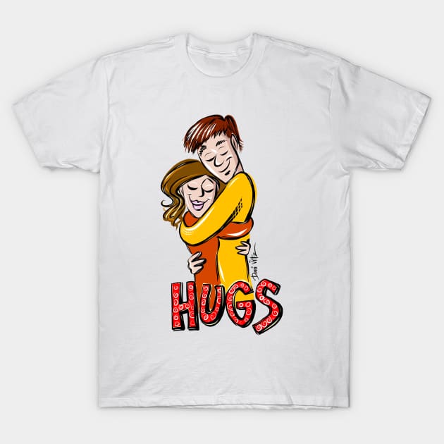 Male and female hugging with Hugs as text T-Shirt by Dani Vittz